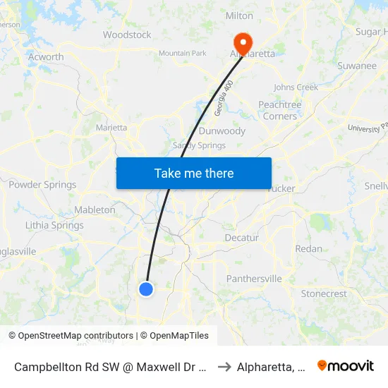 Campbellton Rd SW @ Maxwell Dr SW to Alpharetta, GA map
