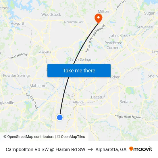 Campbellton Rd SW @ Harbin Rd SW to Alpharetta, GA map