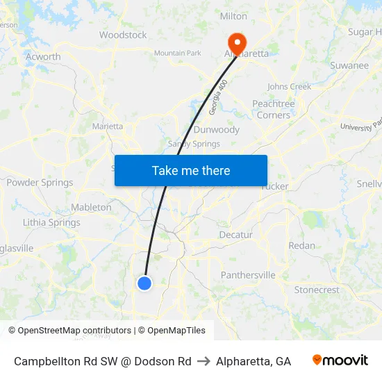 Campbellton Rd SW @ Dodson Rd to Alpharetta, GA map