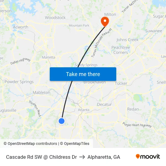 Cascade Rd SW @ Childress Dr to Alpharetta, GA map