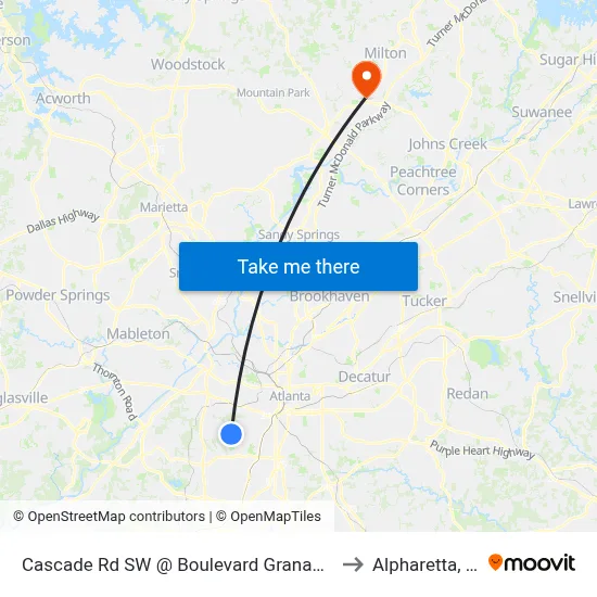 Cascade Rd SW @ Boulevard Granada SW to Alpharetta, GA map