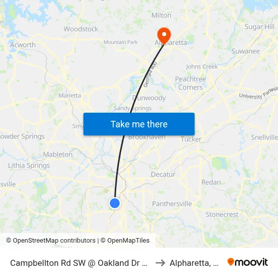 Campbellton Rd SW @ Oakland Dr SW to Alpharetta, GA map