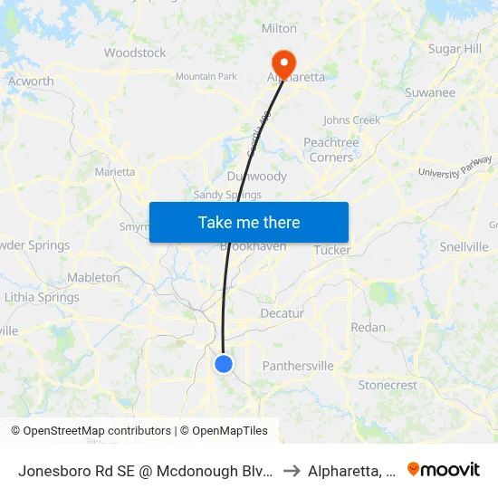 Jonesboro Rd SE @ Mcdonough Blvd SE to Alpharetta, GA map