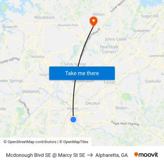 Mcdonough Blvd SE @ Marcy St SE to Alpharetta, GA map