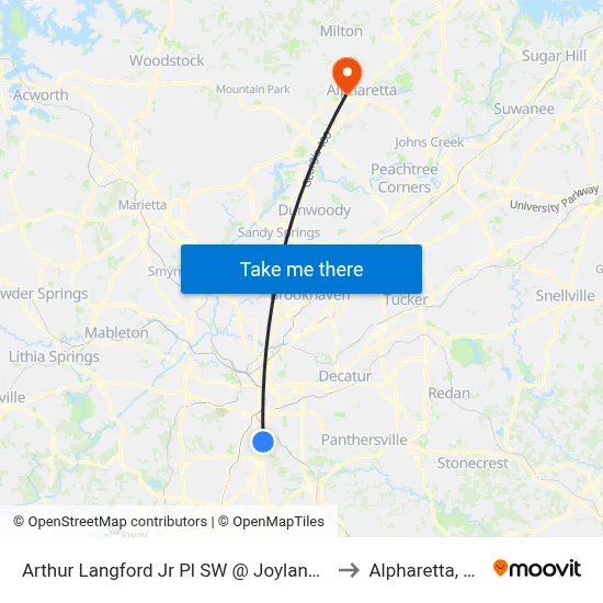 Arthur Langford Jr Pl SW @ Joyland Pl to Alpharetta, GA map