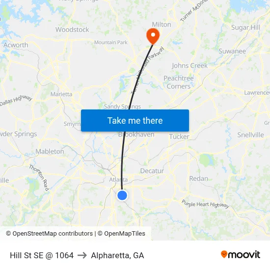 Hill St SE @ 1064 to Alpharetta, GA map