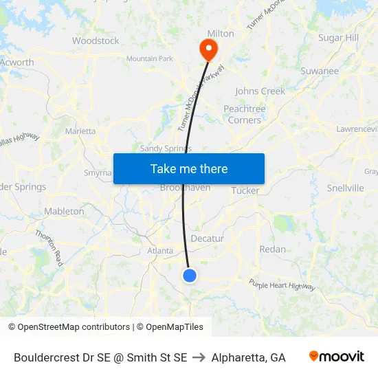 Bouldercrest Dr SE @ Smith St SE to Alpharetta, GA map