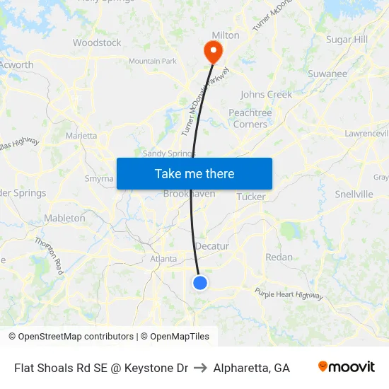 Flat Shoals Rd SE @ Keystone Dr to Alpharetta, GA map