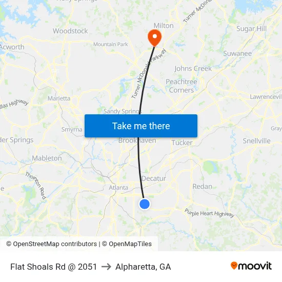 Flat Shoals Rd @ 2051 to Alpharetta, GA map