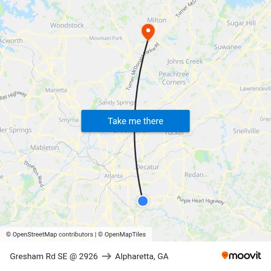 Gresham Rd SE @ 2926 to Alpharetta, GA map