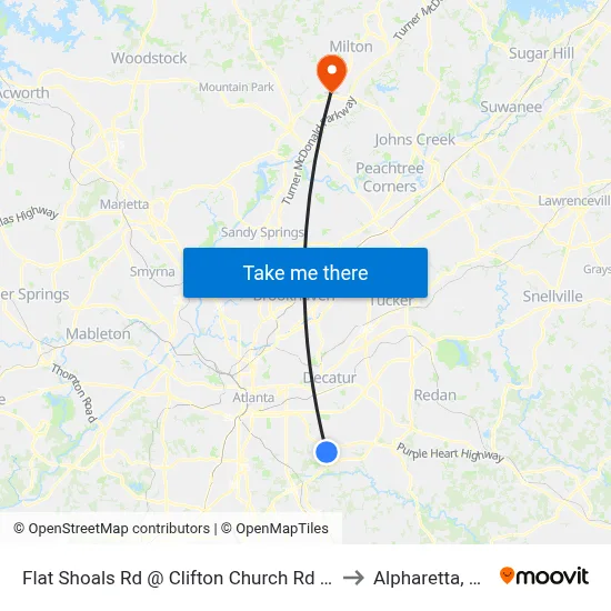 Flat Shoals Rd @ Clifton Church Rd SE to Alpharetta, GA map