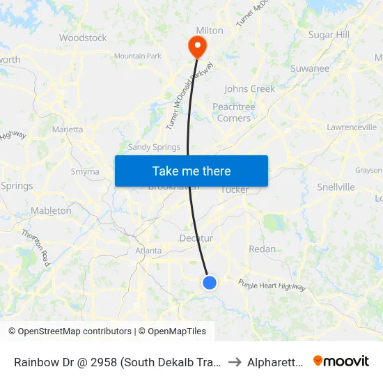 Rainbow Dr @ 2958 (South Dekalb Transfer Point) to Alpharetta, GA map