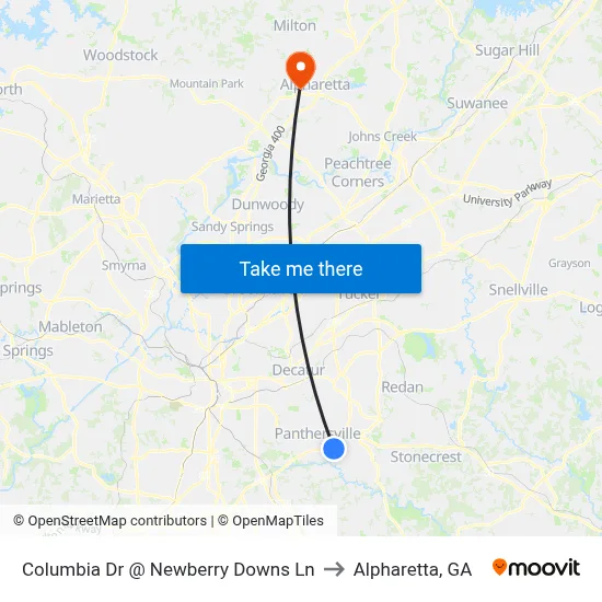 Columbia Dr @ Newberry Downs Ln to Alpharetta, GA map