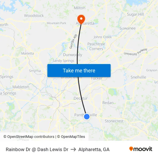 Rainbow Dr @ Dash Lewis Dr to Alpharetta, GA map