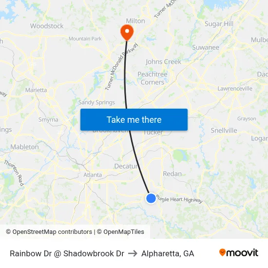 Rainbow Dr @ Shadowbrook Dr to Alpharetta, GA map