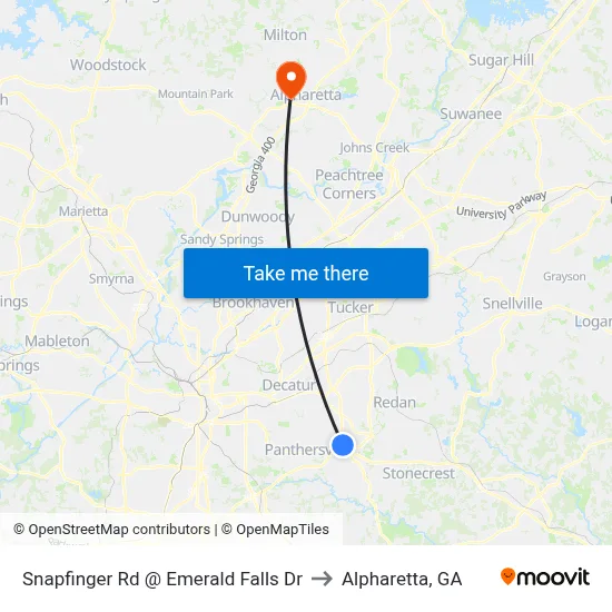 Snapfinger Rd @ Emerald Falls Dr to Alpharetta, GA map