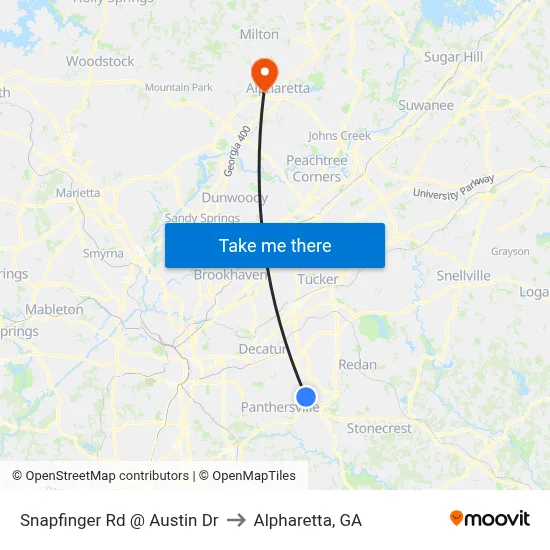 Snapfinger Rd @ Austin Dr to Alpharetta, GA map