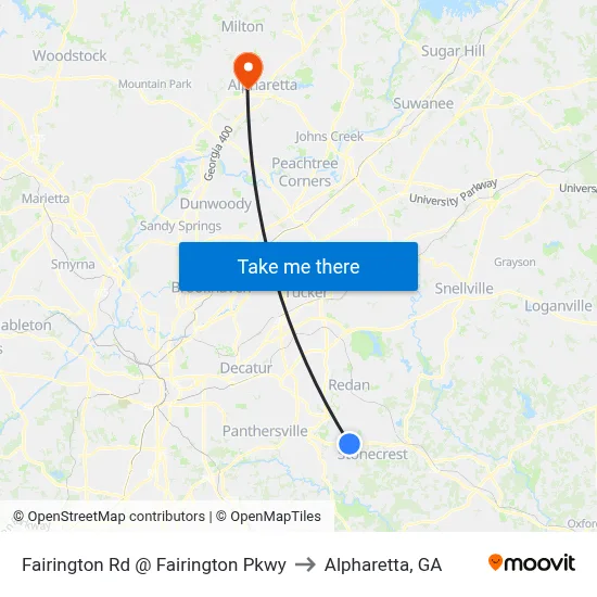 Fairington Rd @ Fairington Pkwy to Alpharetta, GA map