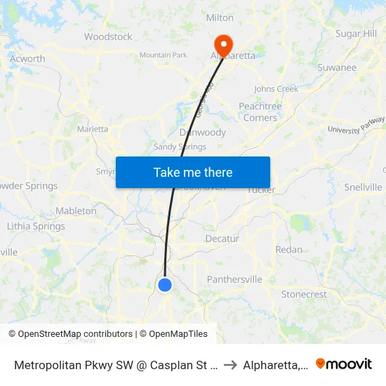 Metropolitan Pkwy SW @ Casplan St SW (S) to Alpharetta, GA map