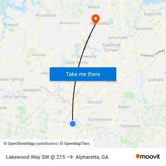 Lakewood Way SW @ 215 to Alpharetta, GA map