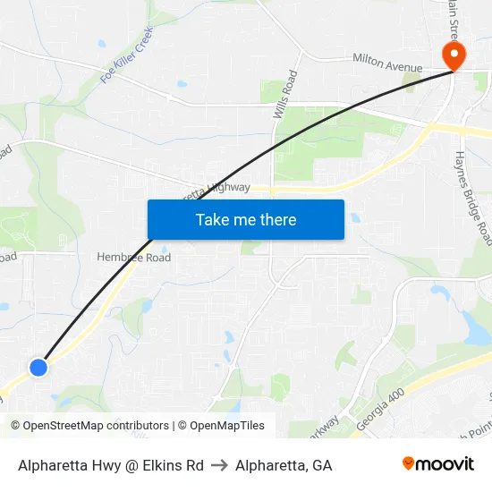 Alpharetta Hwy @ Elkins Rd to Alpharetta, GA map