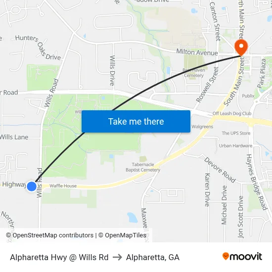 Alpharetta Hwy @ Wills Rd to Alpharetta, GA map
