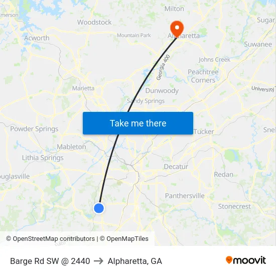 Barge Rd SW @ 2440 to Alpharetta, GA map