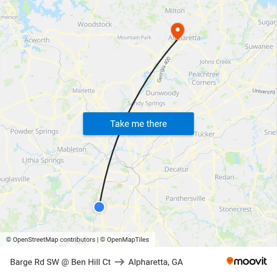 Barge Rd SW @ Ben Hill Ct to Alpharetta, GA map