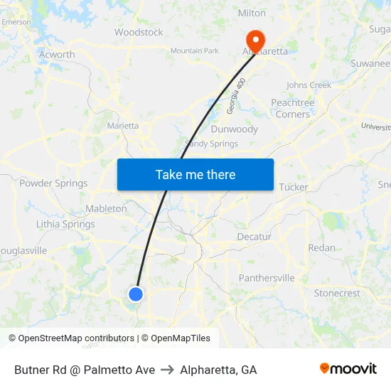 Butner Rd @ Palmetto Ave to Alpharetta, GA map