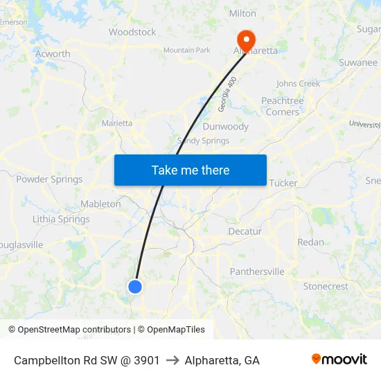 Campbellton Rd SW @ 3901 to Alpharetta, GA map