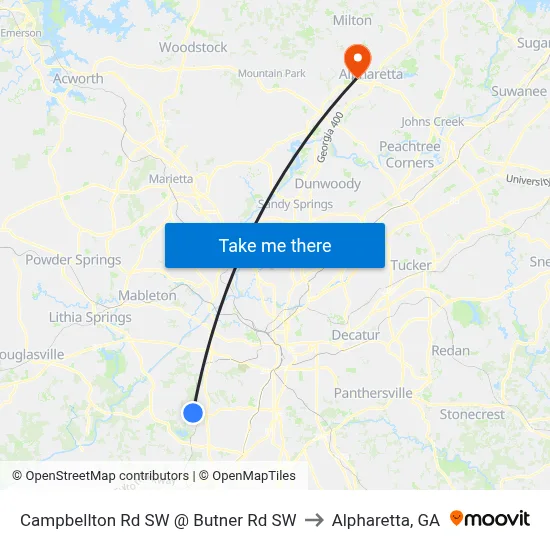 Campbellton Rd SW @ Butner Rd SW to Alpharetta, GA map