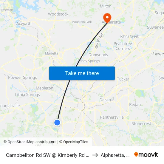 Campbellton Rd SW @ Kimberly Rd SW to Alpharetta, GA map