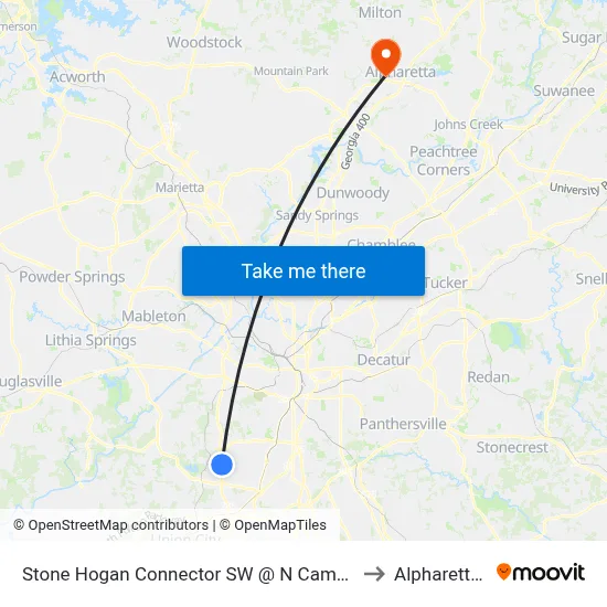 Stone Hogan Connector SW @ N Camp Creek Pkwy to Alpharetta, GA map