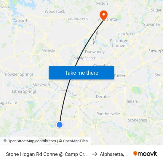 Stone Hogan Rd Conne @ Camp Creek to Alpharetta, GA map