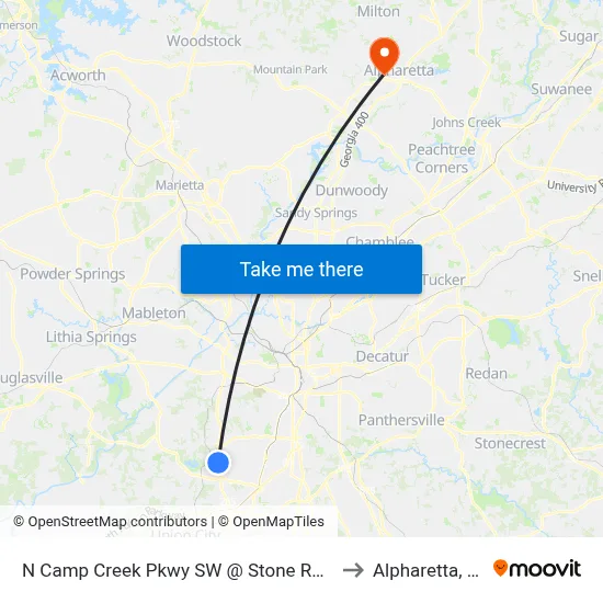 N Camp Creek Pkwy SW @ Stone Rd SW to Alpharetta, GA map