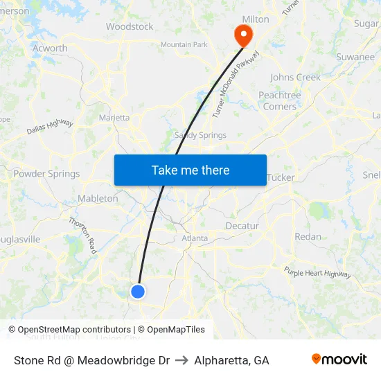 Stone Rd @ Meadowbridge Dr to Alpharetta, GA map