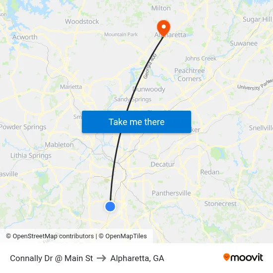 Connally Dr @ Main St to Alpharetta, GA map