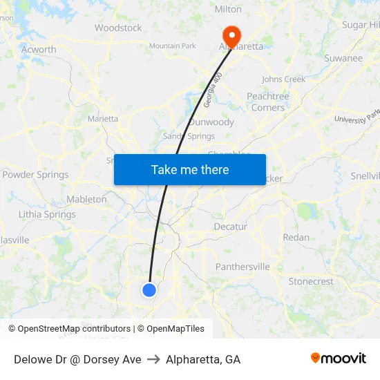 Delowe Dr @ Dorsey Ave to Alpharetta, GA map