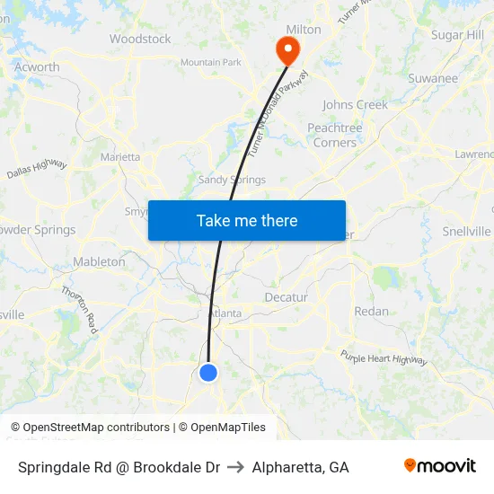 Springdale Rd @ Brookdale Dr to Alpharetta, GA map