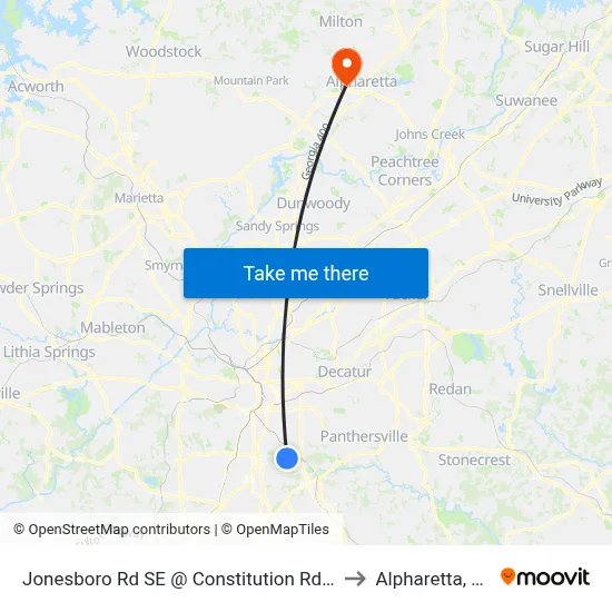 Jonesboro Rd SE @ Constitution Rd SE to Alpharetta, GA map