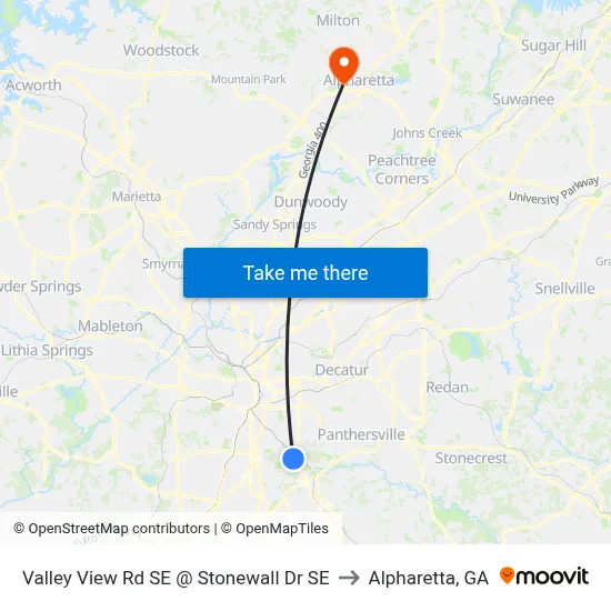 Valley View Rd SE @ Stonewall Dr SE to Alpharetta, GA map