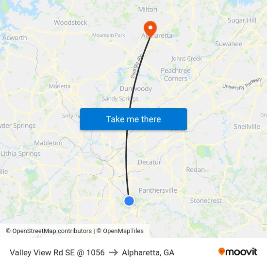 Valley View Rd SE @ 1056 to Alpharetta, GA map
