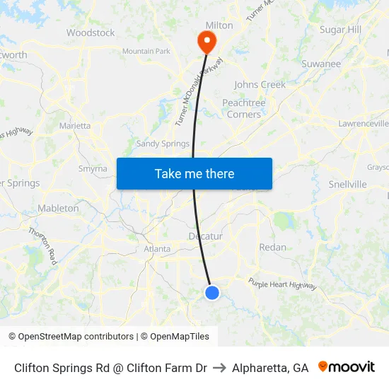 Clifton Springs Rd @ Clifton Farm Dr to Alpharetta, GA map
