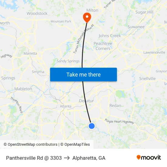 Panthersville Rd @ 3303 to Alpharetta, GA map