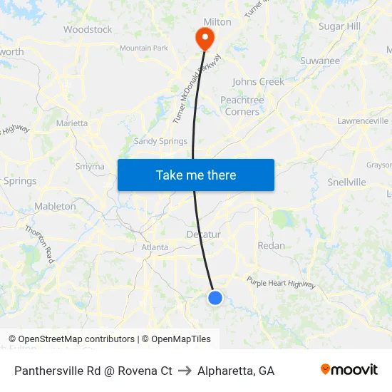 Panthersville Rd @ Rovena Ct to Alpharetta, GA map