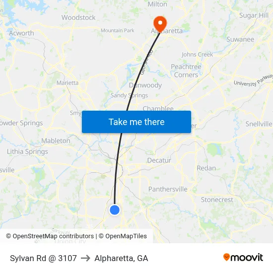 Sylvan Rd @ 3107 to Alpharetta, GA map