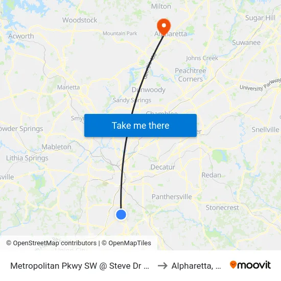 Metropolitan Pkwy SW @ Steve Dr SW to Alpharetta, GA map