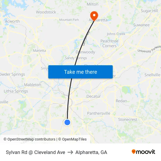 Sylvan Rd @ Cleveland Ave to Alpharetta, GA map