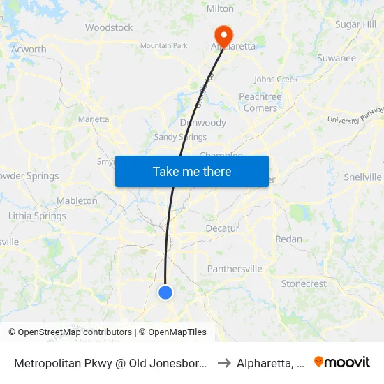 Metropolitan Pkwy @ Old Jonesboro Rd to Alpharetta, GA map