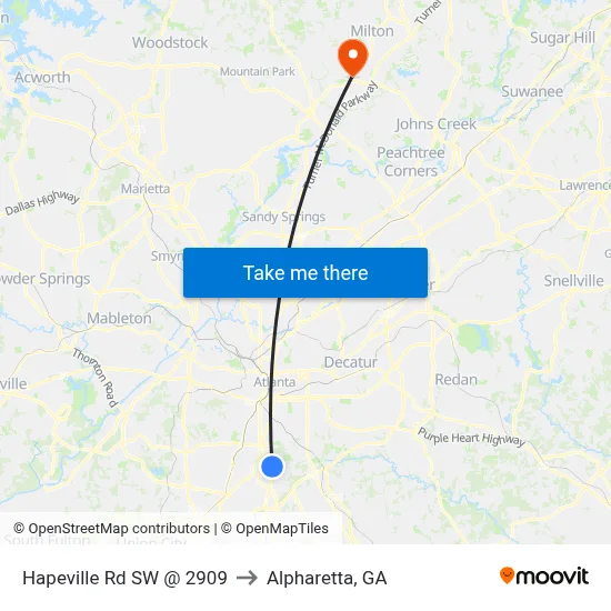 Hapeville Rd SW @ 2909 to Alpharetta, GA map